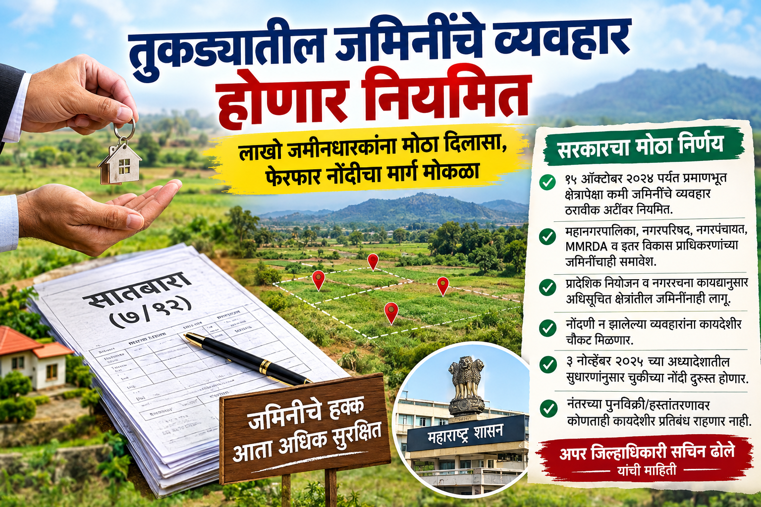 तुकड्यातील जमिनींचे व्यवहार होणार नियमित